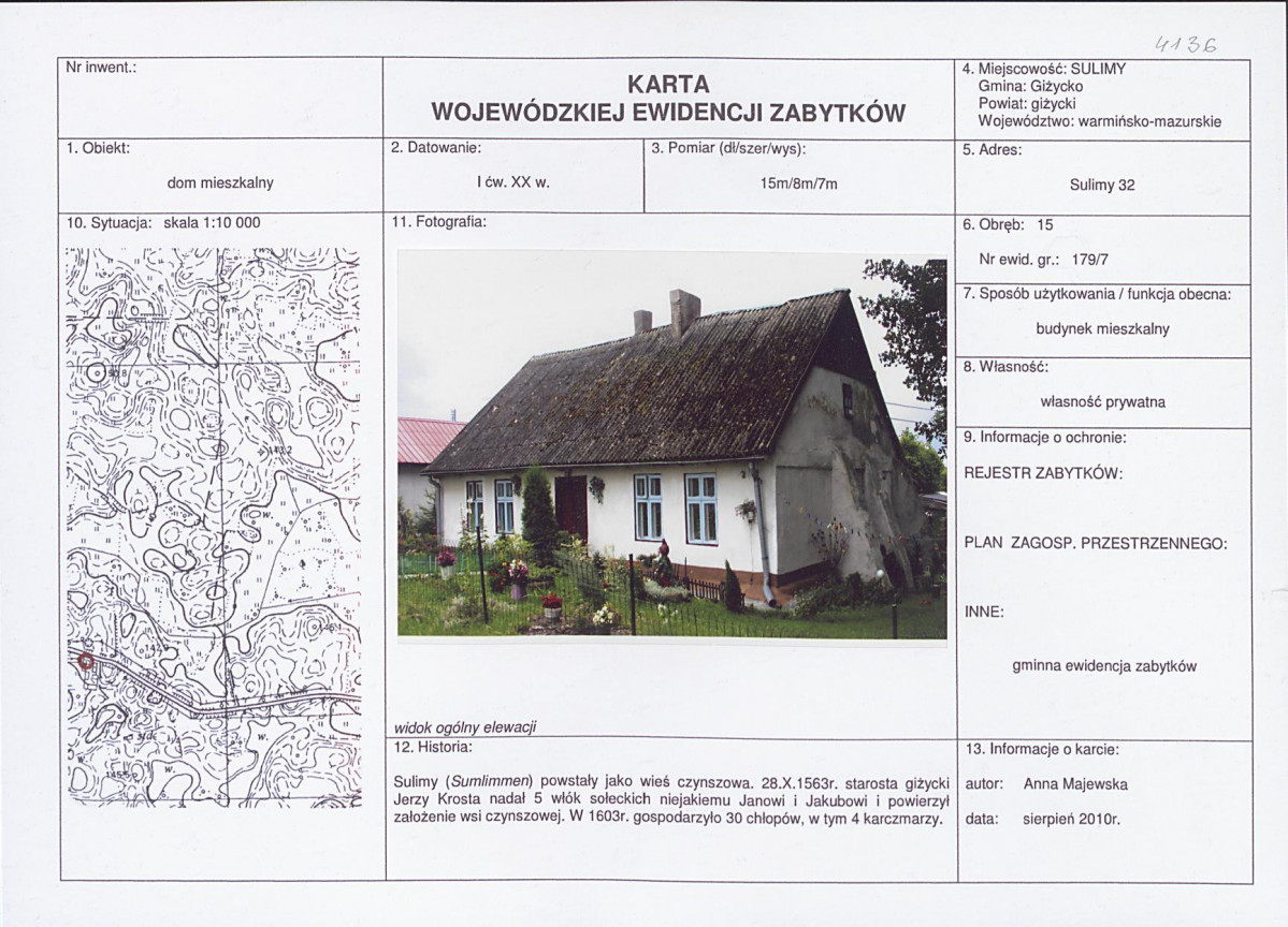 Karta obiektu niewpisanego do rejestru, skan nr 1