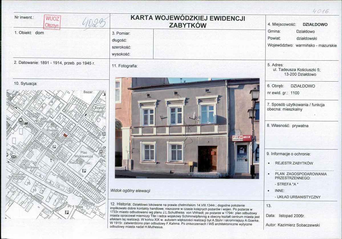 Karta obiektu niewpisanego do rejestru, skan nr 1