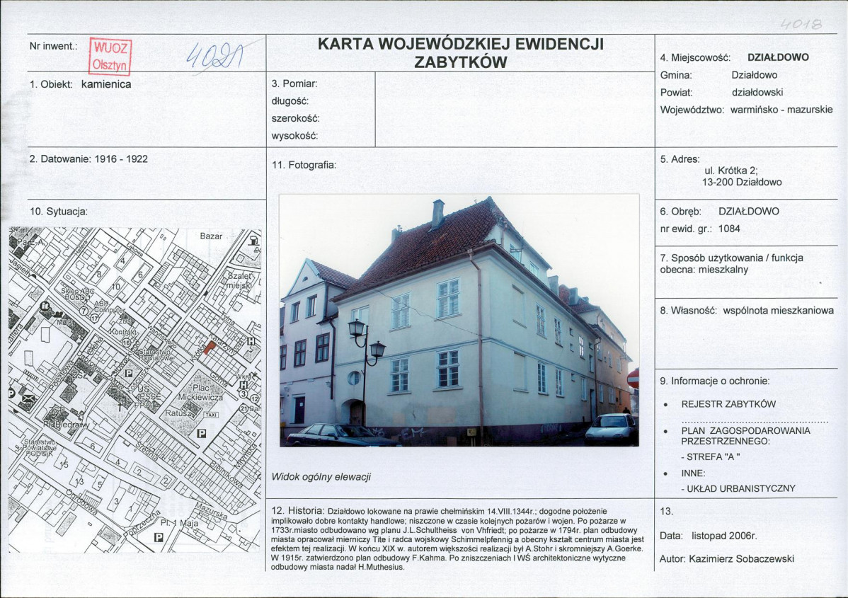 Karta obiektu niewpisanego do rejestru, skan nr 1