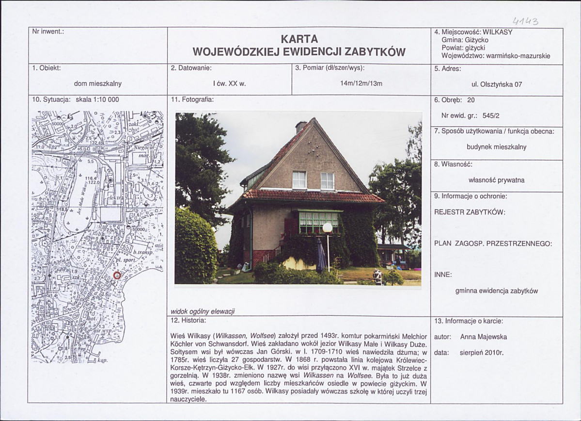 Karta obiektu niewpisanego do rejestru, skan nr 1