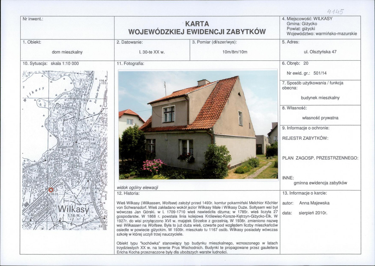Karta obiektu niewpisanego do rejestru, skan nr 1