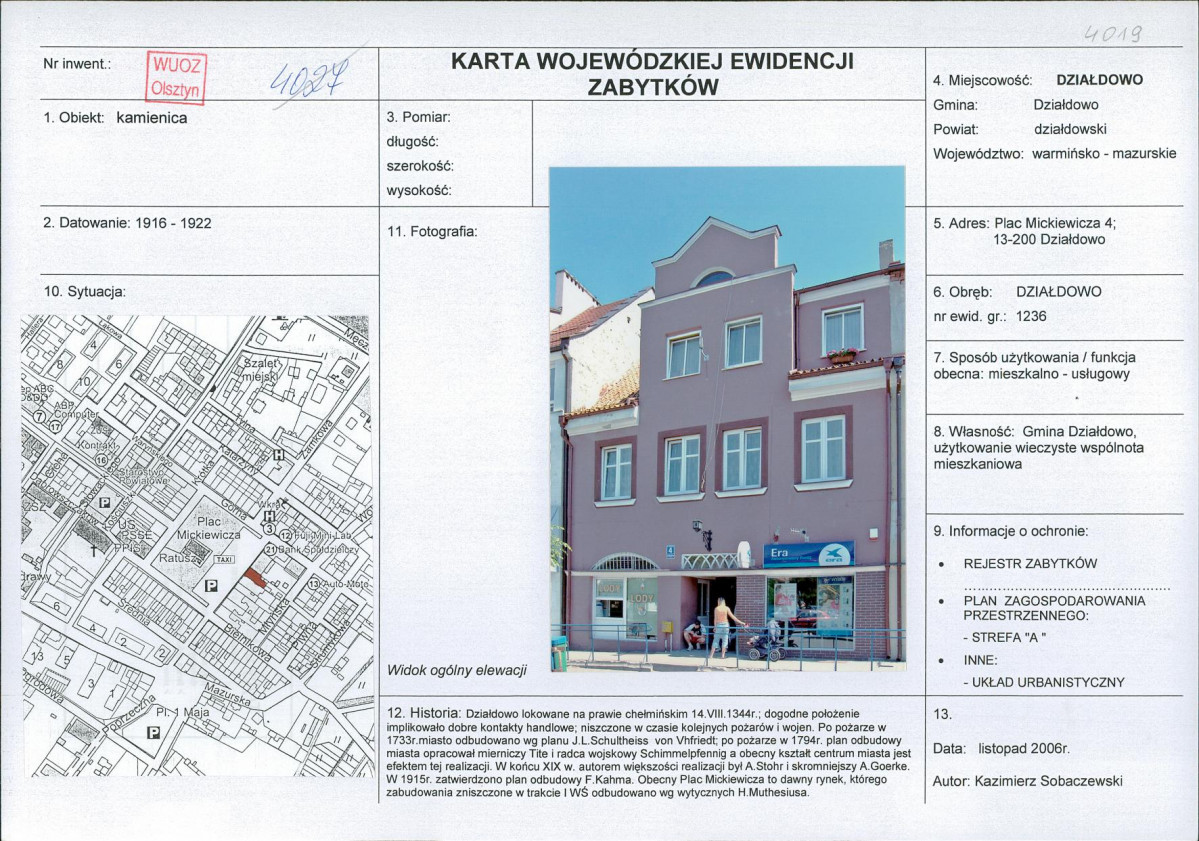 Karta obiektu niewpisanego do rejestru, skan nr 1