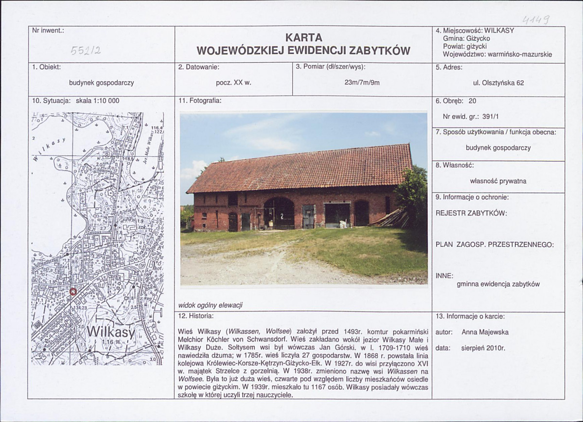 Karta obiektu niewpisanego do rejestru, skan nr 1