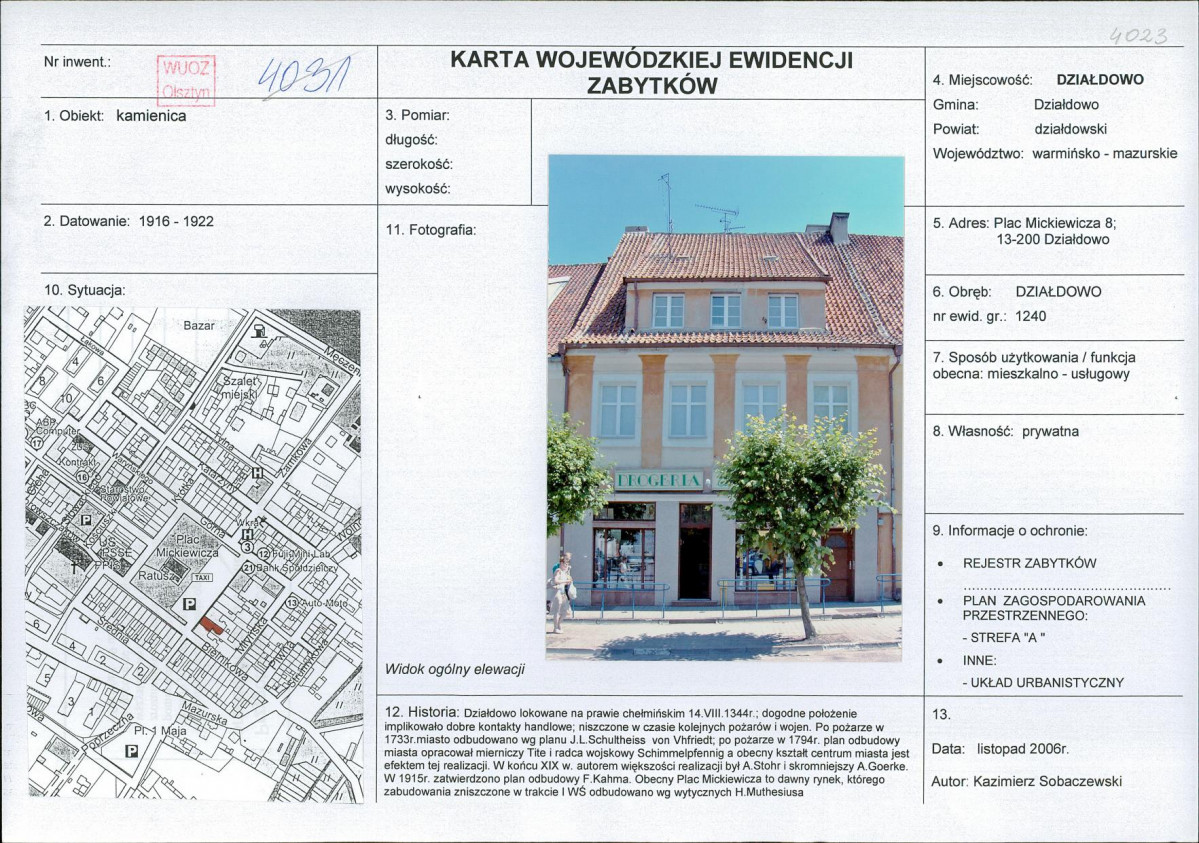 Karta obiektu niewpisanego do rejestru, skan nr 1