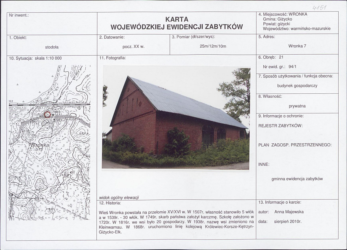 Karta obiektu niewpisanego do rejestru, skan nr 1