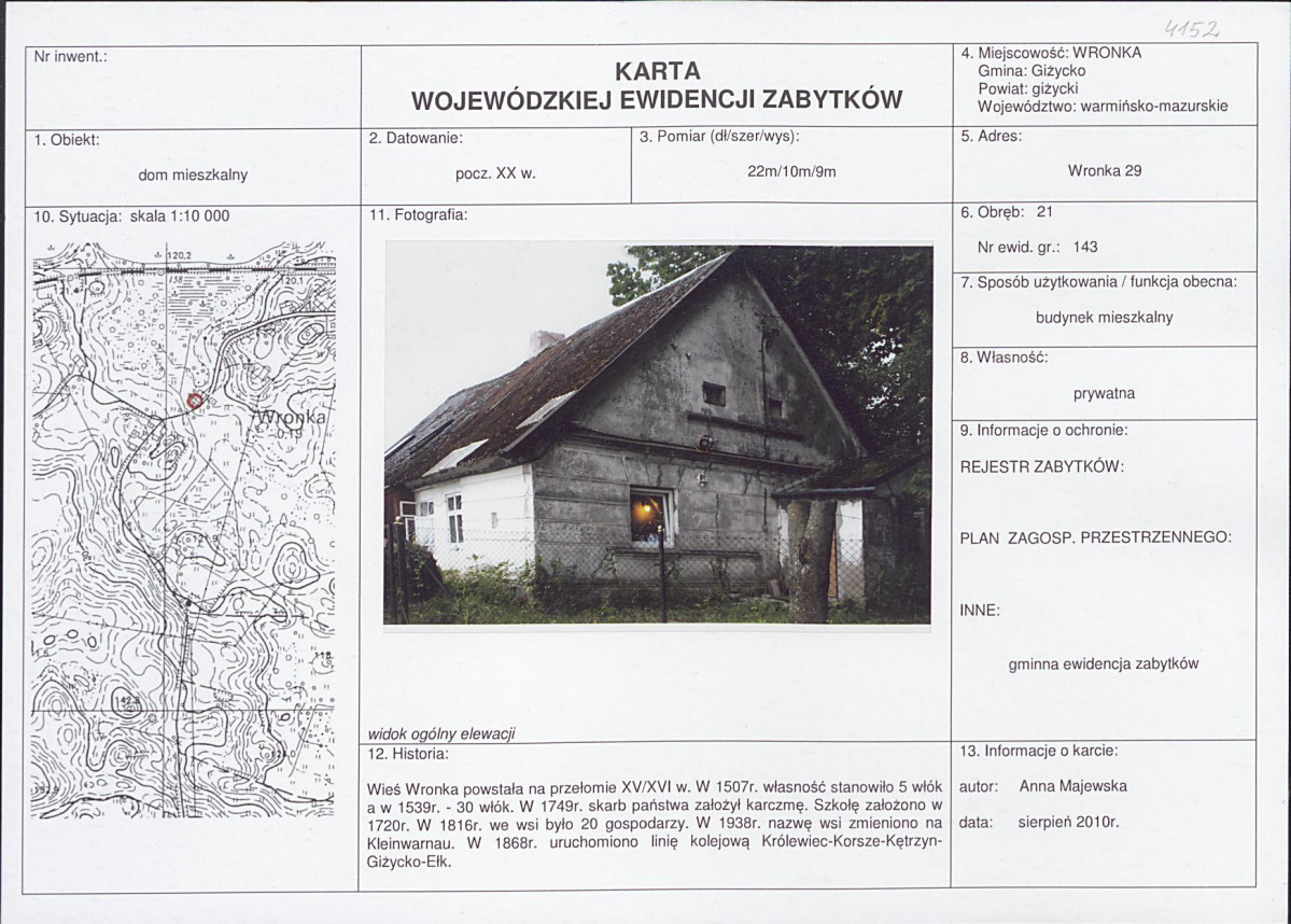 Karta obiektu niewpisanego do rejestru, skan nr 1