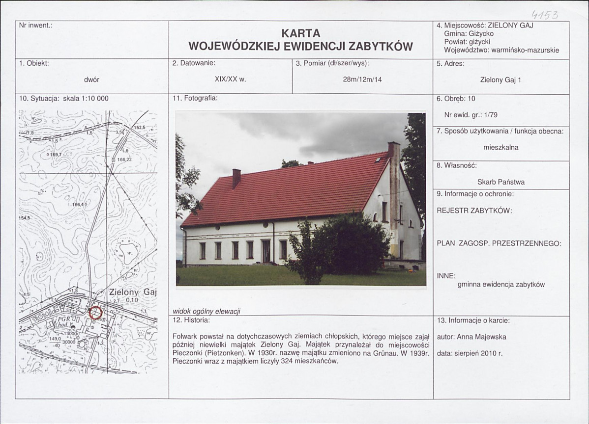 Karta obiektu niewpisanego do rejestru, skan nr 1