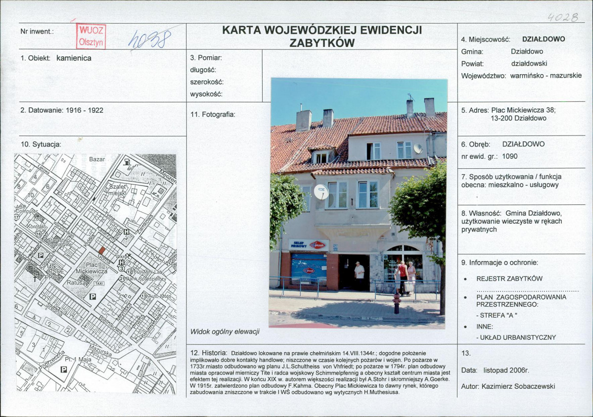 Karta obiektu niewpisanego do rejestru, skan nr 1