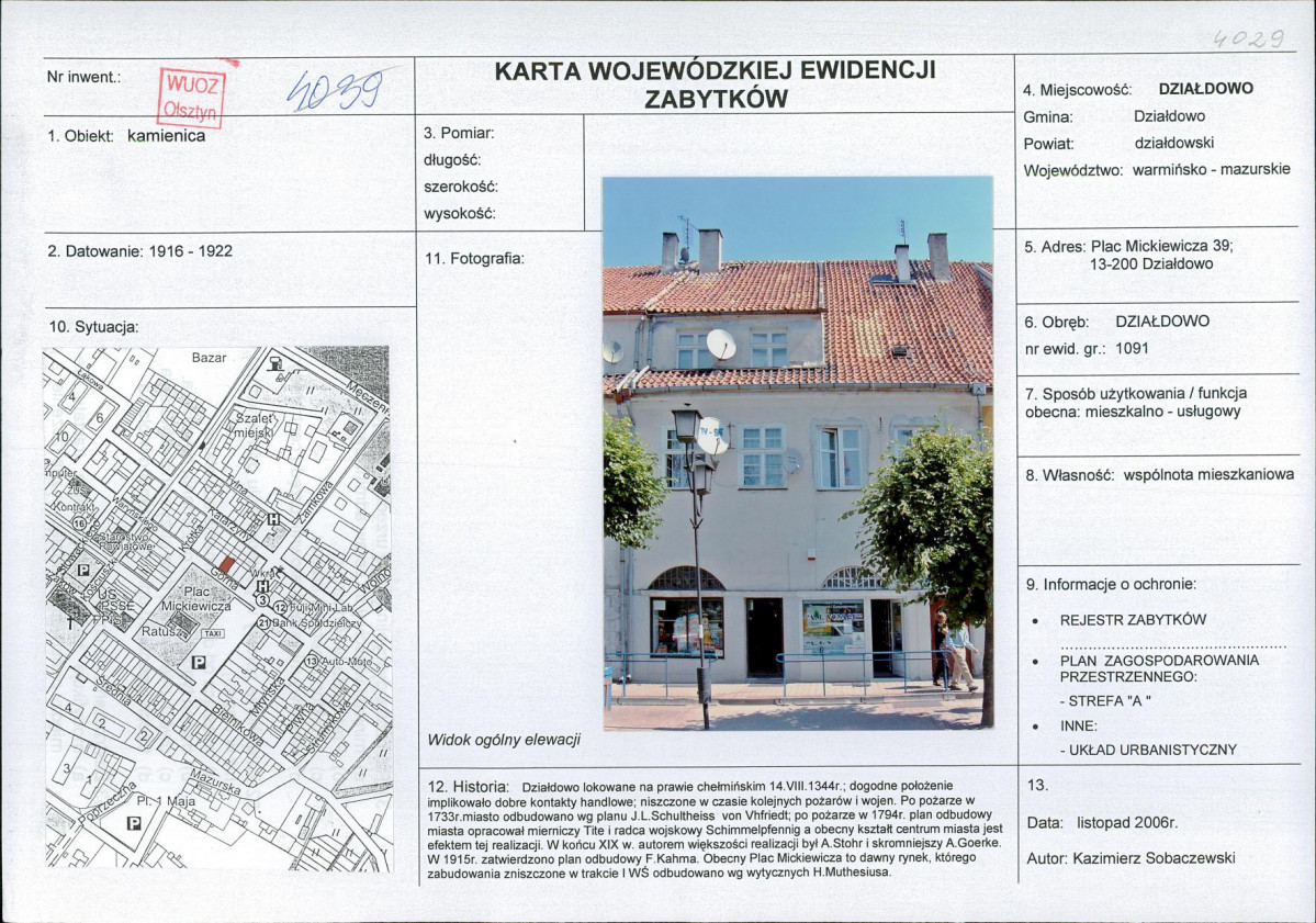 Karta obiektu niewpisanego do rejestru, skan nr 1