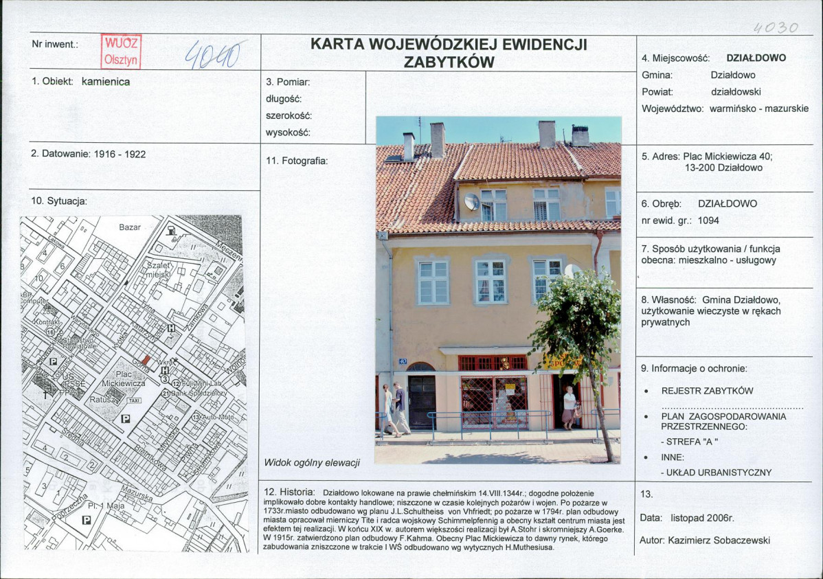 Karta obiektu niewpisanego do rejestru, skan nr 1