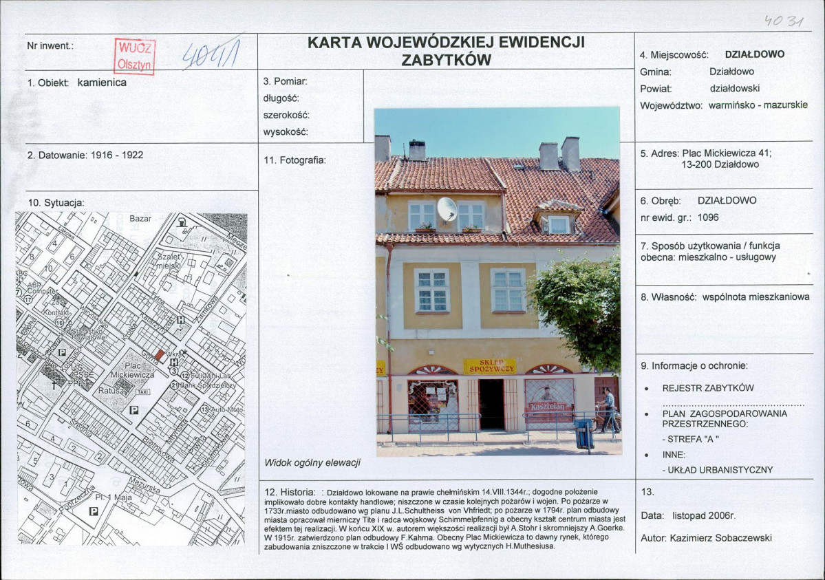 Karta obiektu niewpisanego do rejestru, skan nr 1