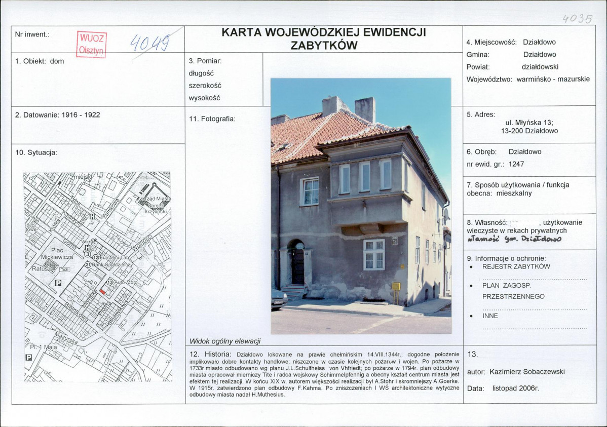 Karta obiektu niewpisanego do rejestru, skan nr 1