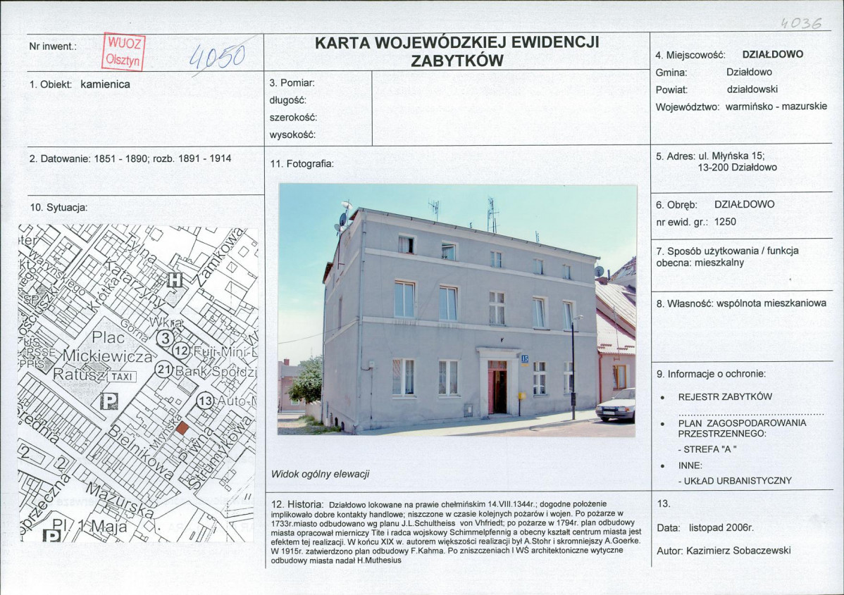 Karta obiektu niewpisanego do rejestru, skan nr 1