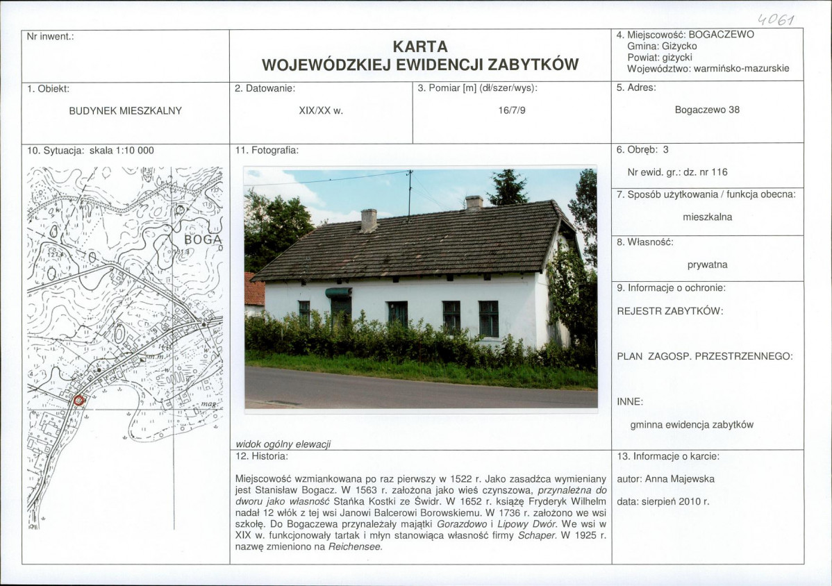 Karta obiektu niewpisanego do rejestru, skan nr 1