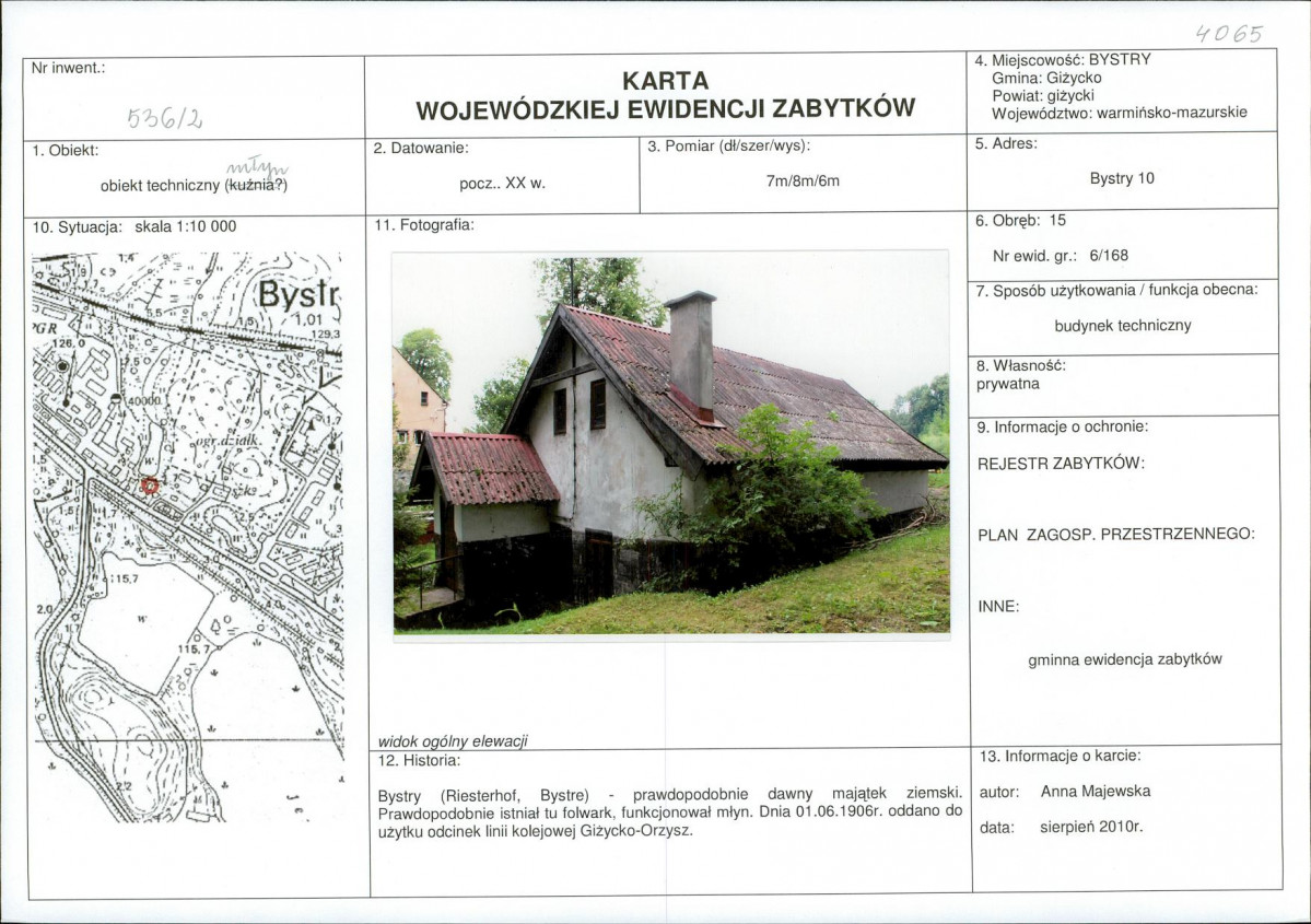 Karta obiektu niewpisanego do rejestru, skan nr 1