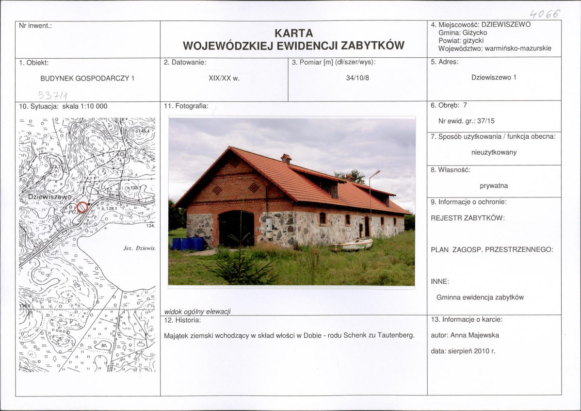 Karta obiektu niewpisanego do rejestru, skan nr 1