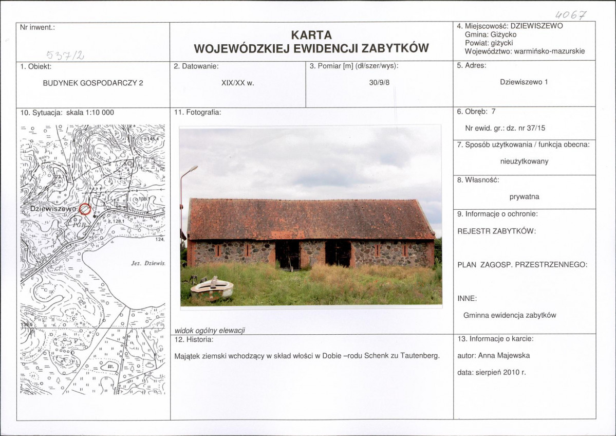 Karta obiektu niewpisanego do rejestru, skan nr 1