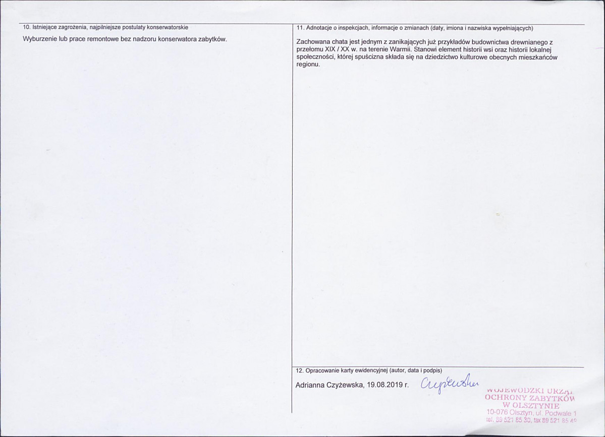 Karta obiektu niewpisanego do rejestru, skan nr 2