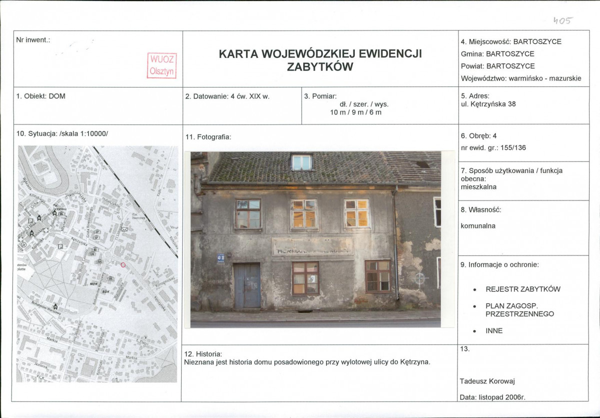 Karta obiektu niewpisanego do rejestru, skan nr 1