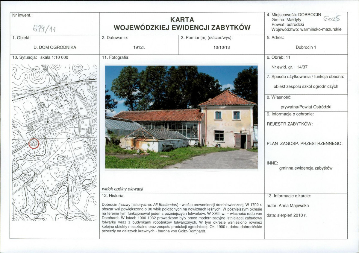Karta obiektu niewpisanego do rejestru, skan nr 1