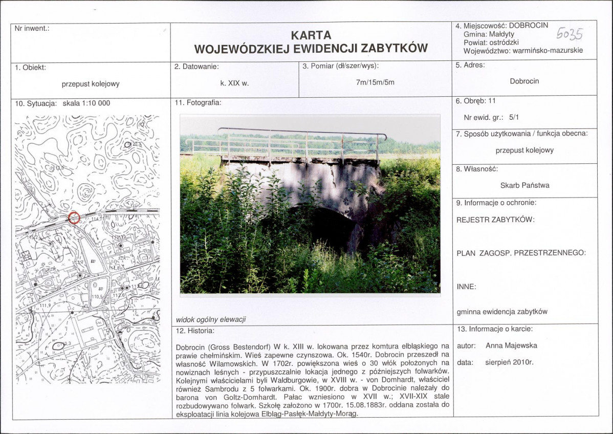 KEZN - Karta obiektu niewpisanego do rejestru, skan nr 1