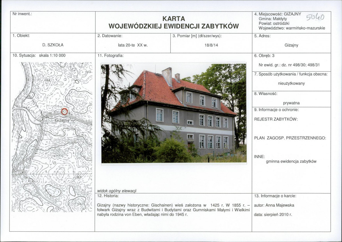 Karta obiektu niewpisanego do rejestru, skan nr 1