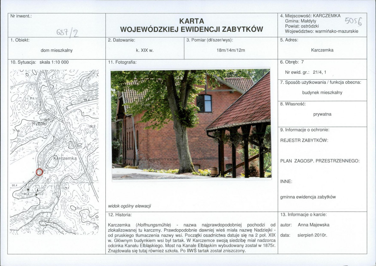 Karta obiektu niewpisanego do rejestru, skan nr 1
