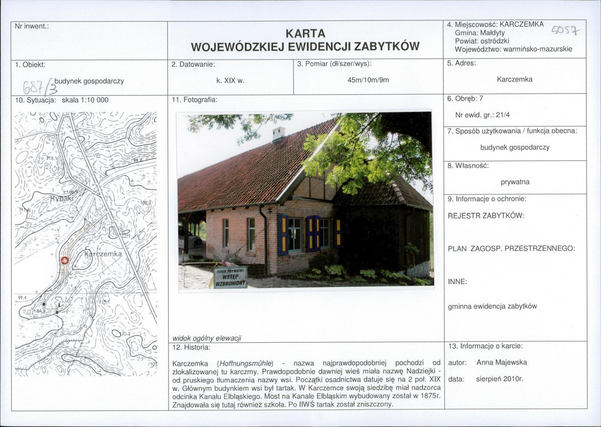 Karta obiektu niewpisanego do rejestru, skan nr 1