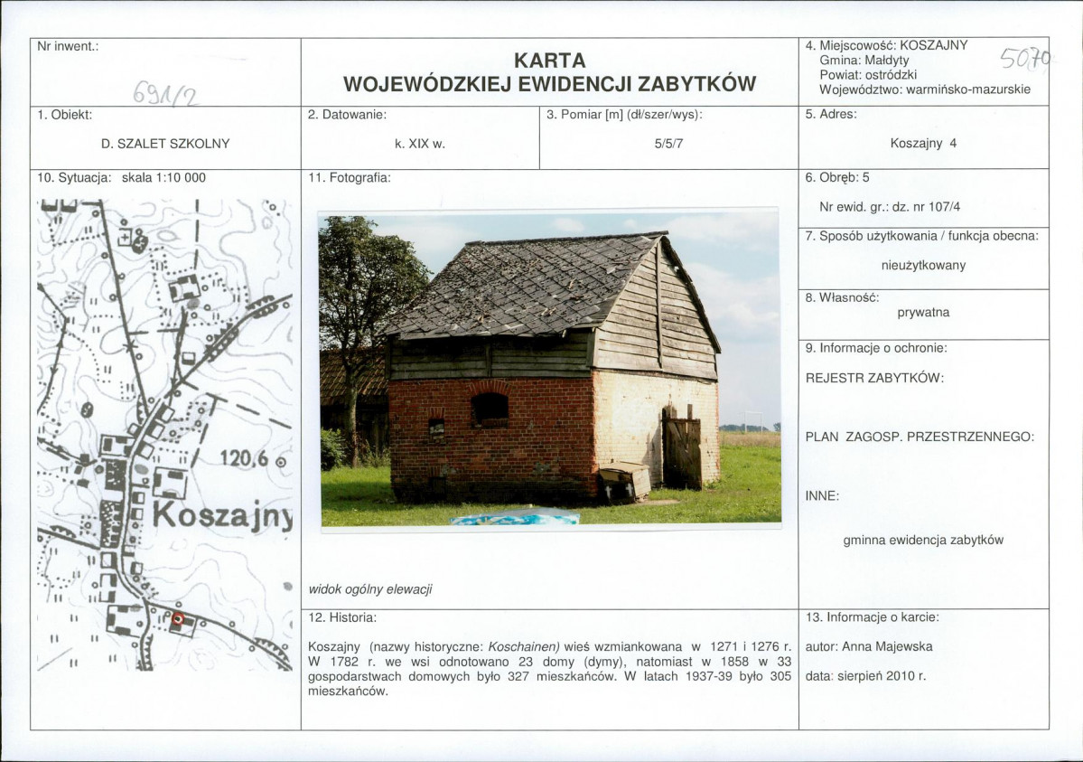 KEZN - Karta obiektu niewpisanego do rejestru, skan nr 1