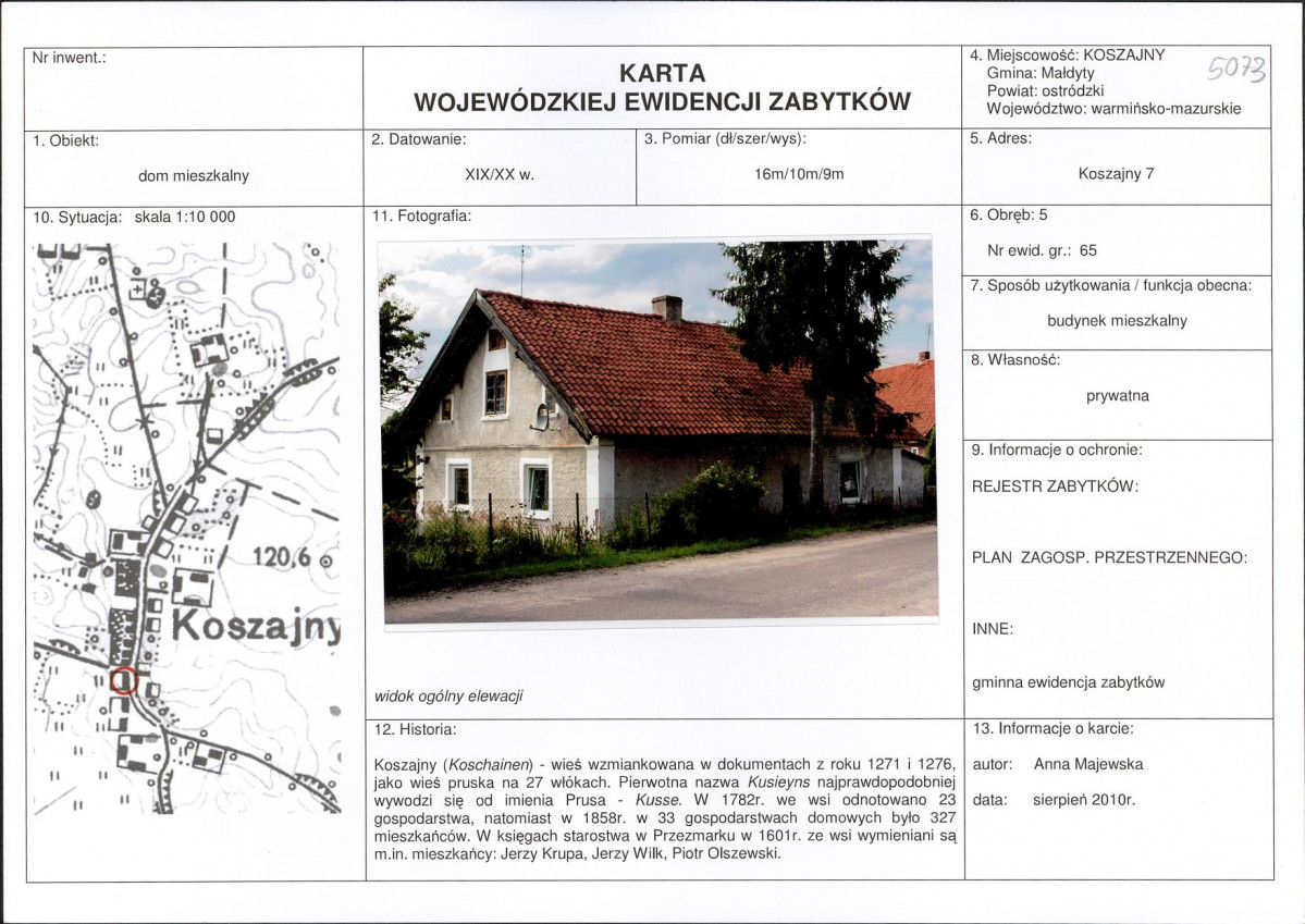 Karta obiektu niewpisanego do rejestru, skan nr 1
