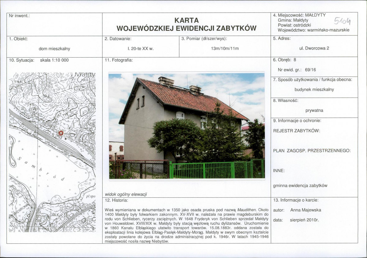 Karta obiektu niewpisanego do rejestru, skan nr 1