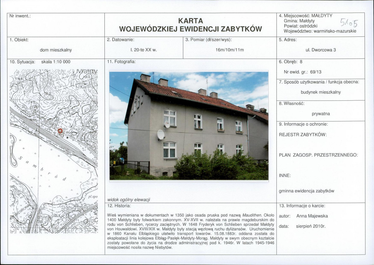 Karta obiektu niewpisanego do rejestru, skan nr 1