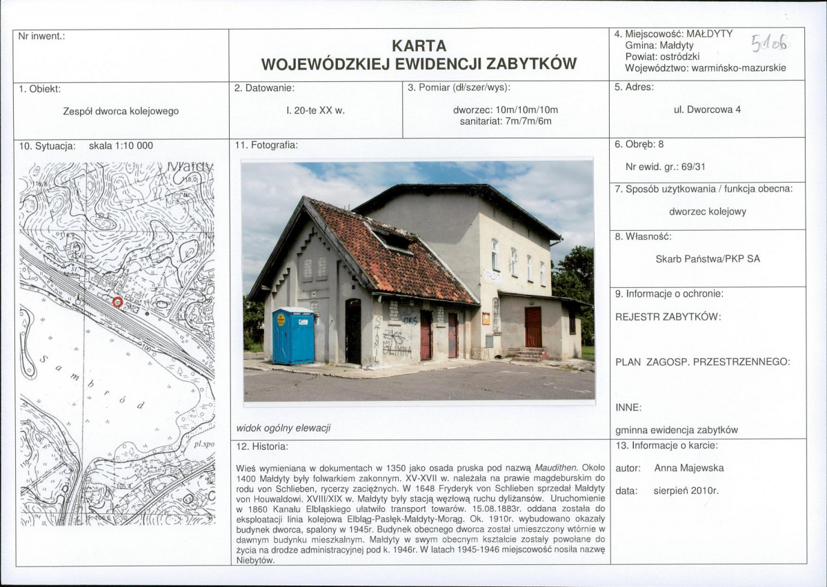Karta obiektu niewpisanego do rejestru, skan nr 1