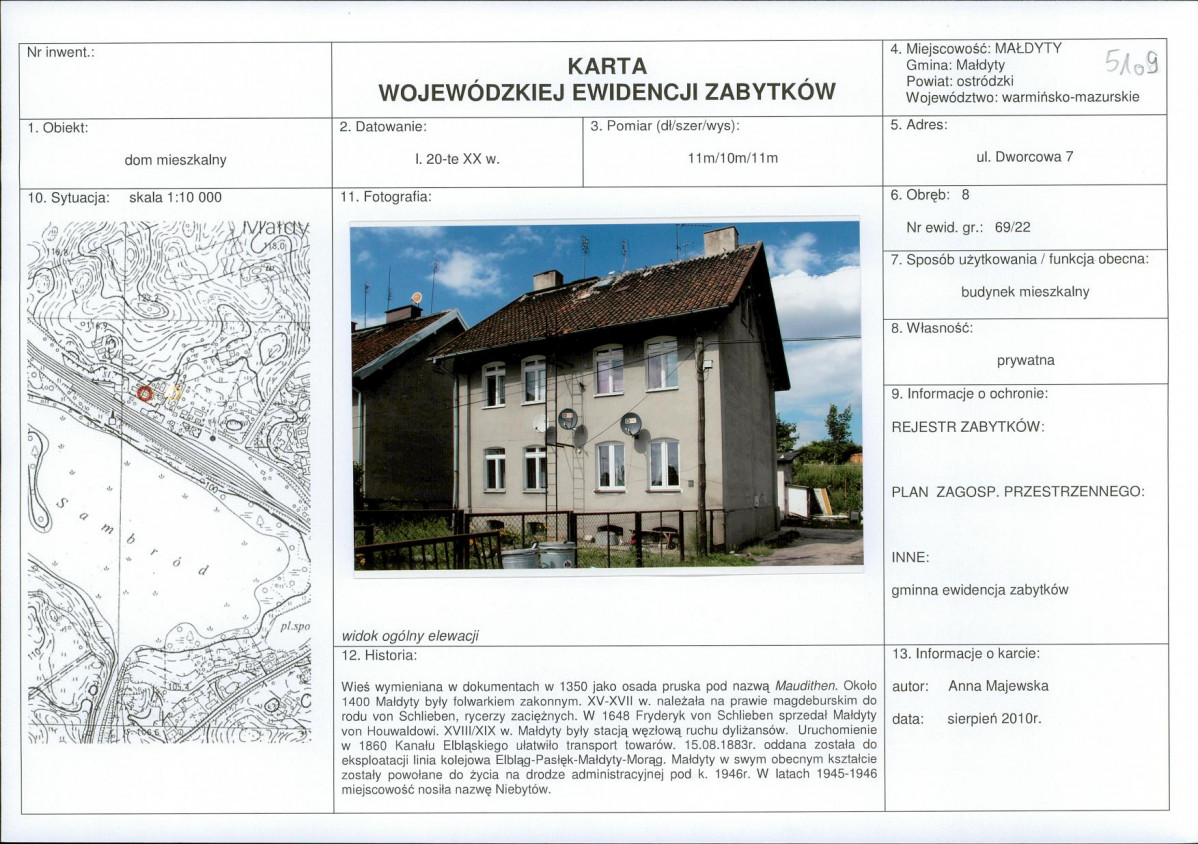Karta obiektu niewpisanego do rejestru, skan nr 1