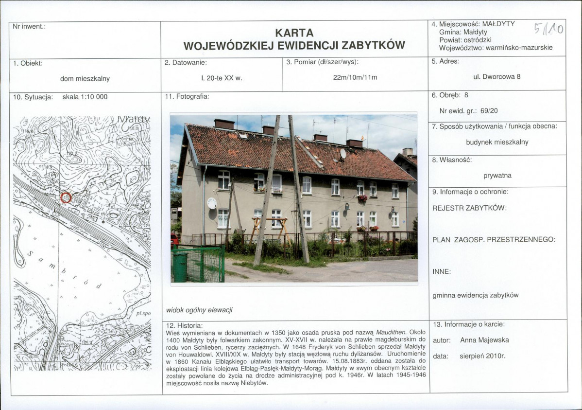 Karta obiektu niewpisanego do rejestru, skan nr 1