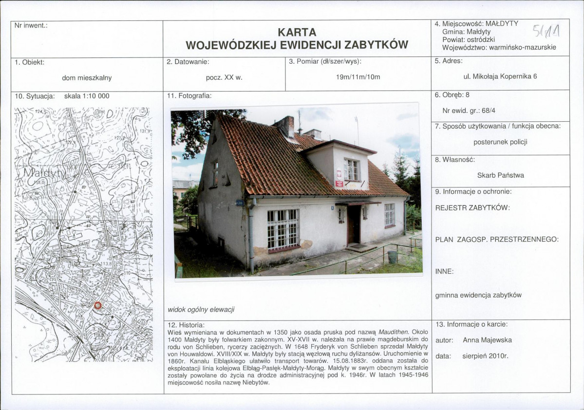 Karta obiektu niewpisanego do rejestru, skan nr 1