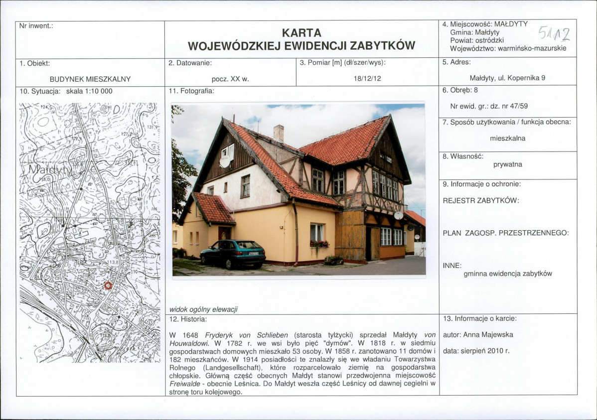 Karta obiektu niewpisanego do rejestru, skan nr 1