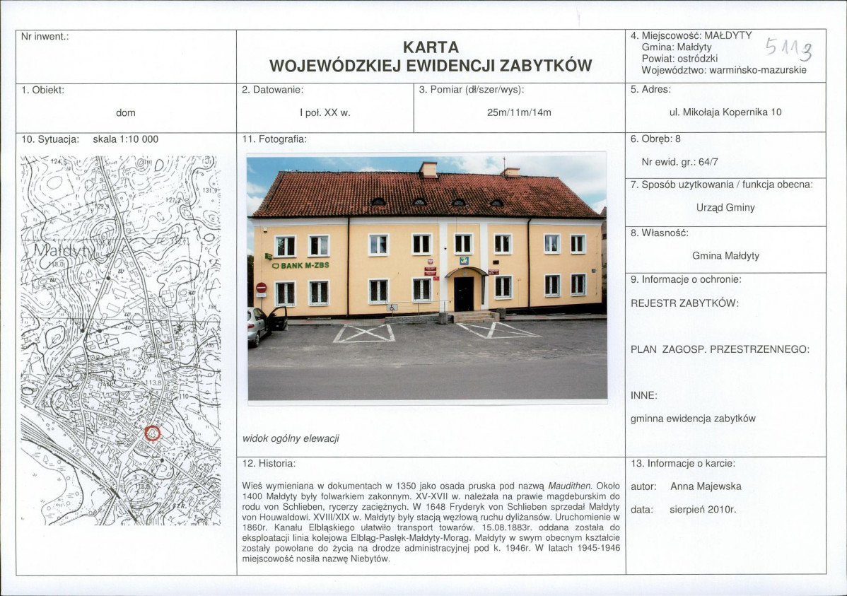 Karta obiektu niewpisanego do rejestru, skan nr 1