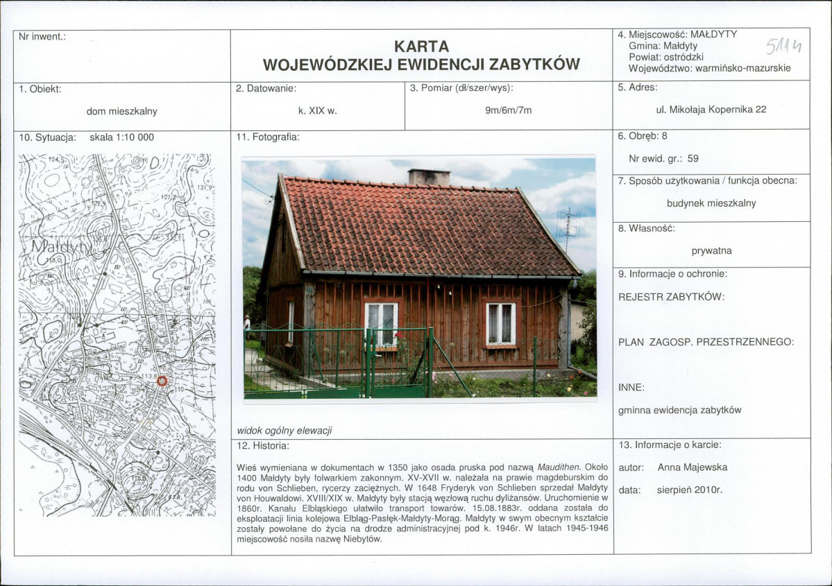 Karta obiektu niewpisanego do rejestru, skan nr 1