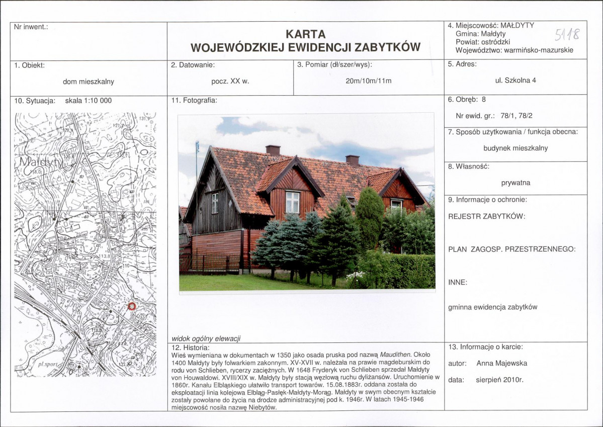 Karta obiektu niewpisanego do rejestru, skan nr 1