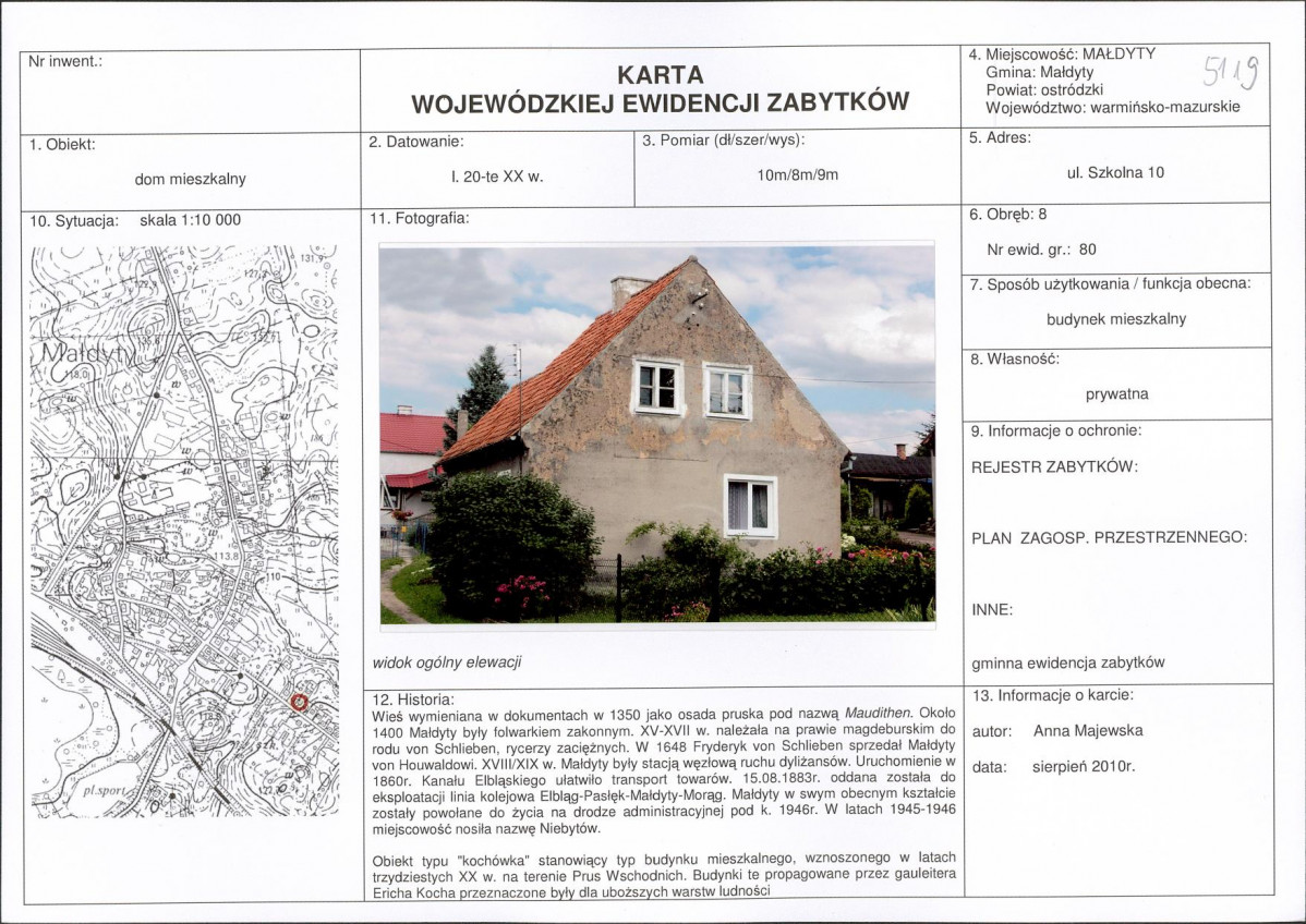 Karta obiektu niewpisanego do rejestru, skan nr 1