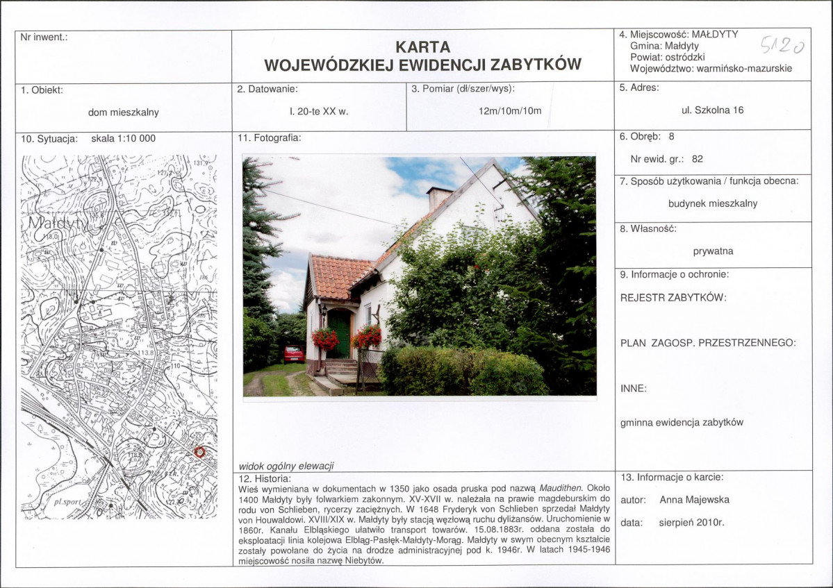 Karta obiektu niewpisanego do rejestru, skan nr 1