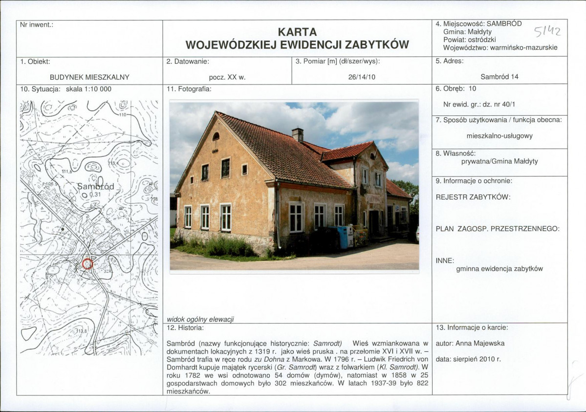 Karta obiektu niewpisanego do rejestru, skan nr 1