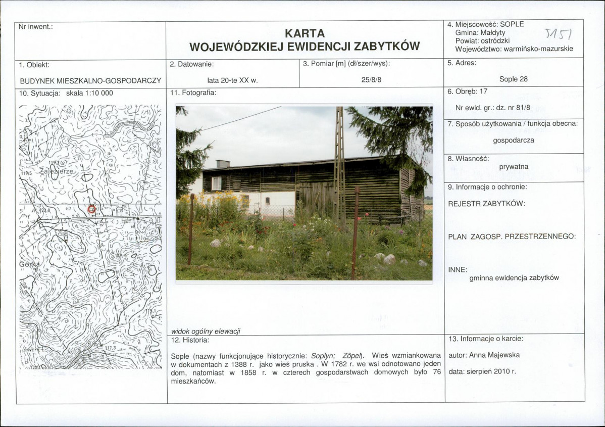 Karta obiektu niewpisanego do rejestru, skan nr 1