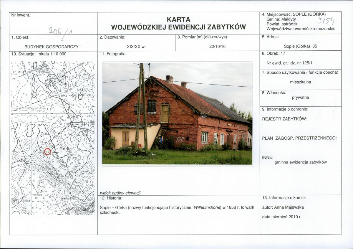 KEZN - Karta obiektu niewpisanego do rejestru, skan nr 1