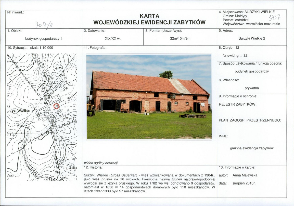 Karta obiektu niewpisanego do rejestru, skan nr 1
