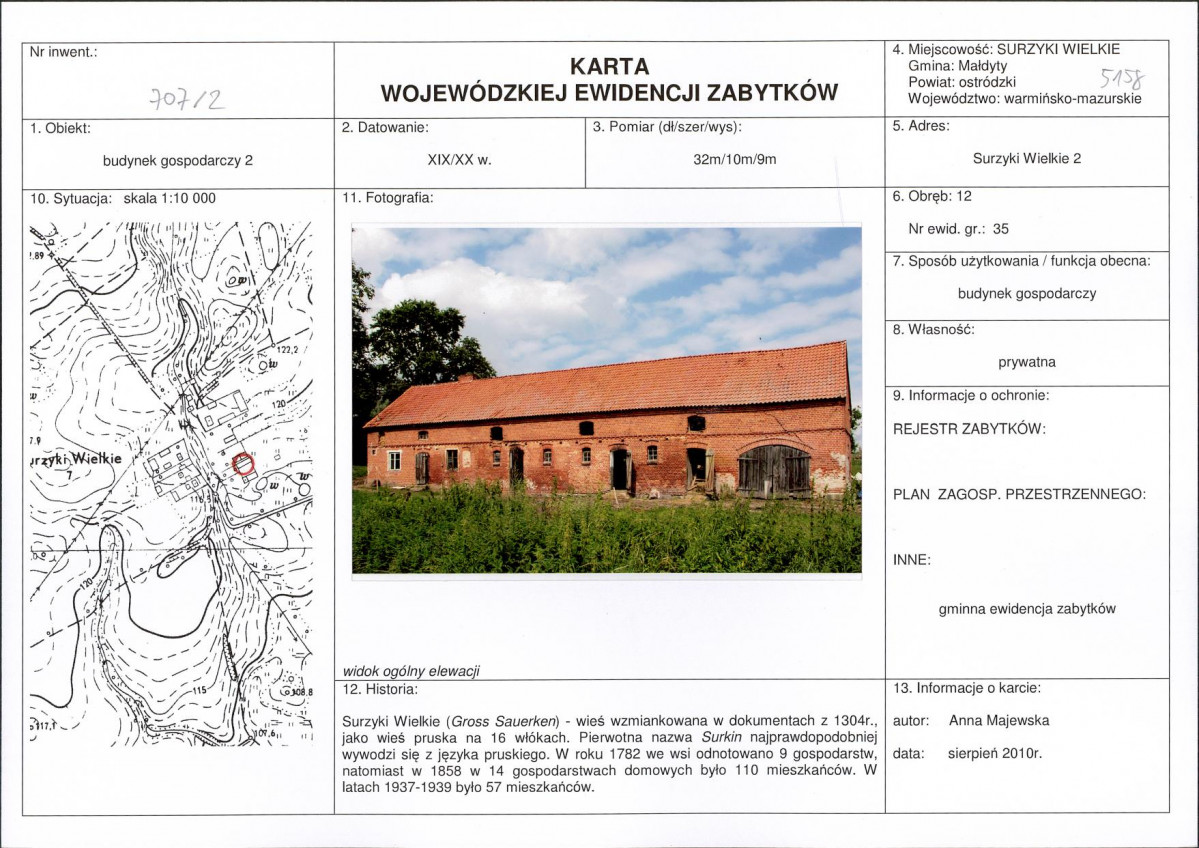 Karta obiektu niewpisanego do rejestru, skan nr 1