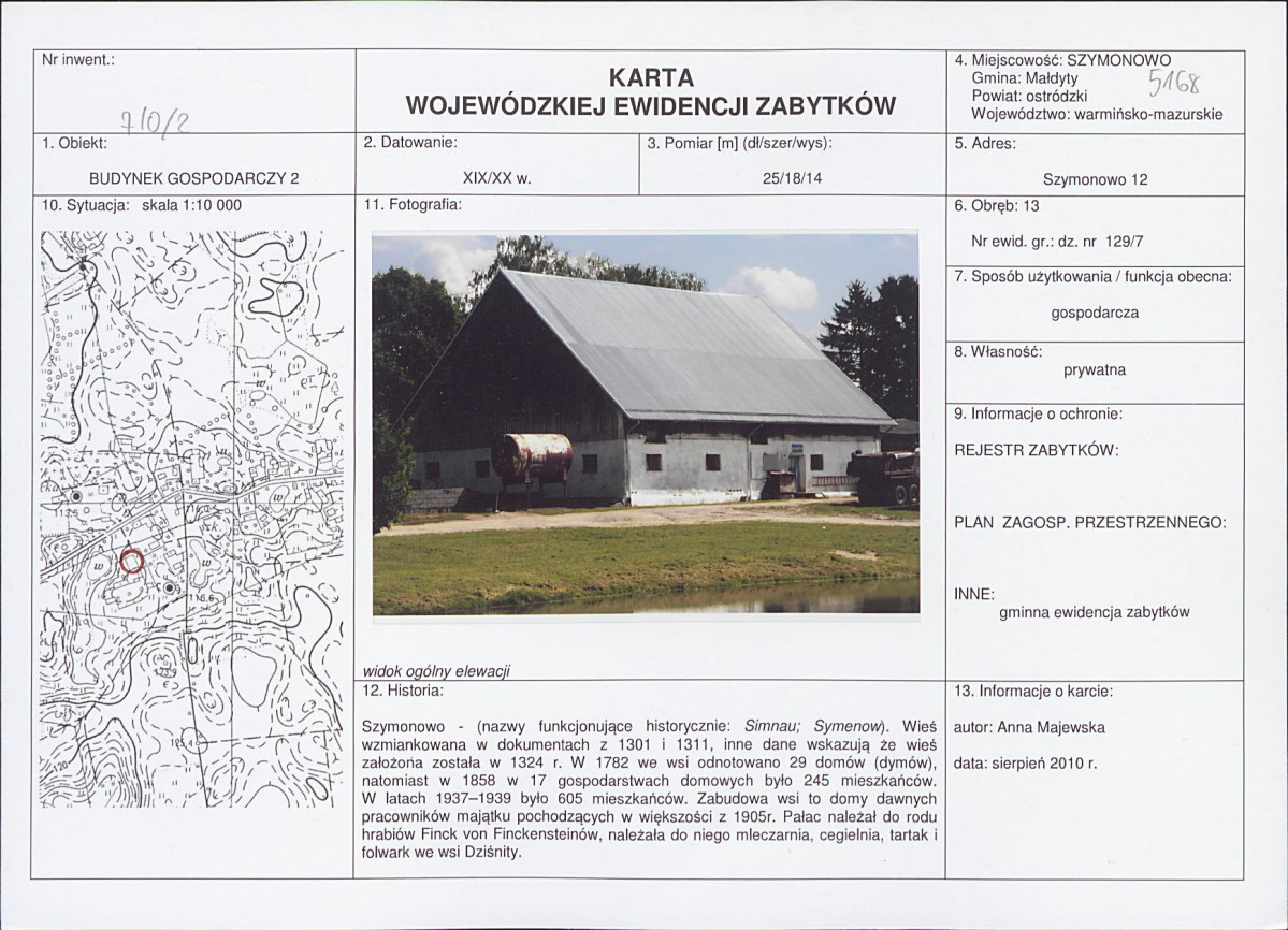 Karta obiektu niewpisanego do rejestru, skan nr 1