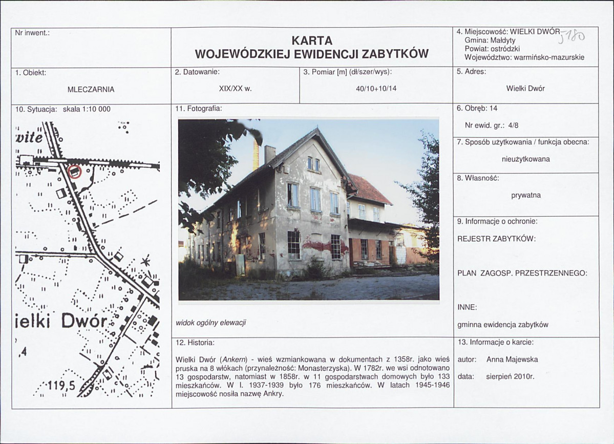 Karta obiektu niewpisanego do rejestru, skan nr 1