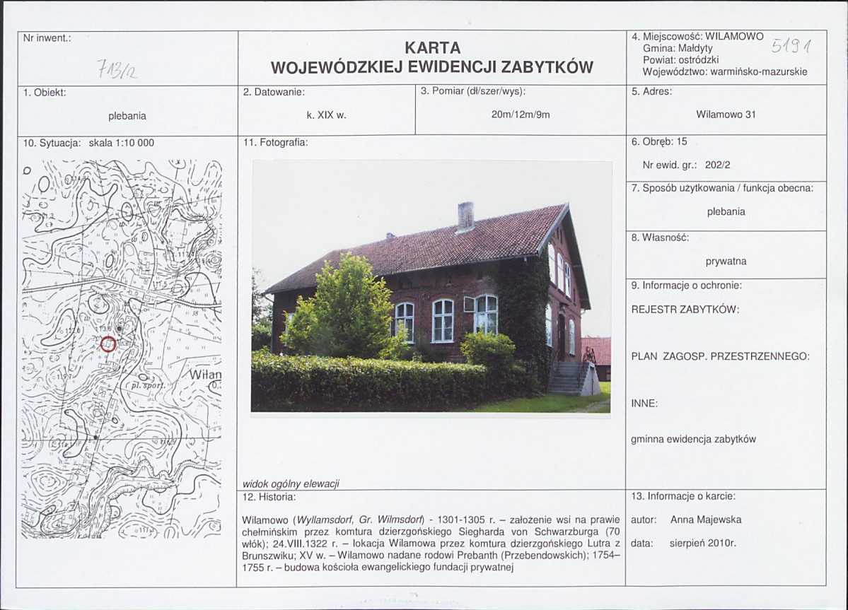 Karta obiektu niewpisanego do rejestru, skan nr 1